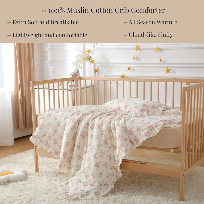 CLoucl 100% Cotton Muslin Crib Comforter/Quilt,Ultra Soft Cozy Reversible Baby Blanket,All Season Toddler Blankets for Boys and Girls, Machine Washable,41"x48" - Image 3